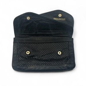 VTG WHITING & DAVIS BAGS Wallet Black Leather Clutch USA Designer Classic Boho
